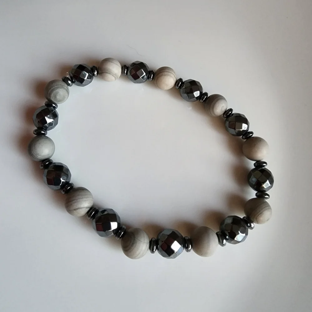 Sophisticated Silver and Gray Beaded Bracelet